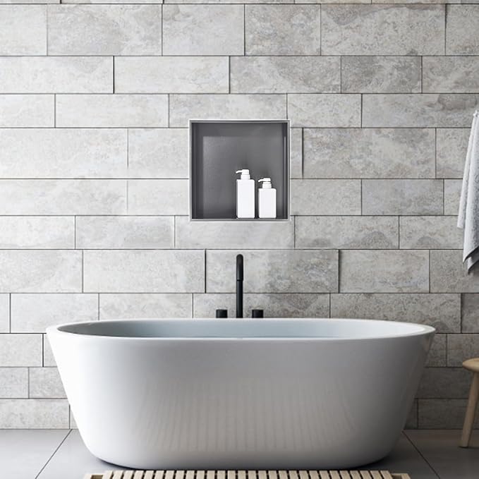 16 x16 Gunmetal Black Bathroom Shower Niche, Luckyhorse 16"x16"x4" Wall-Inserted Rectangular Recessed Bathroom Niche Recessed Shower Niche Shelf for Bathroom Storage