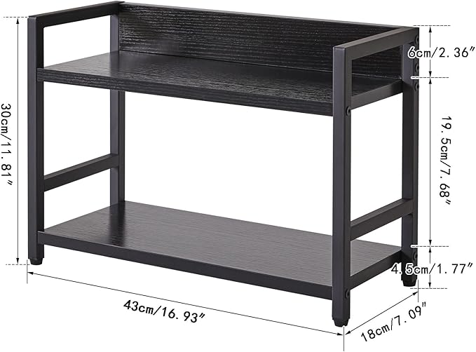 IBUYKE 2-Tier Spice Rack Industrial Counter Shelf Desktop Storage Organizer Standing Seasoning Rack for Countertop Kitchen Office Living Room Desktop Black UTLJ002B