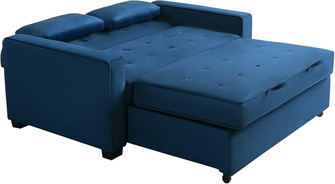 Serta Ainsley 72.6" Convertible Sleeper Sofa, Queen Size, Dreamcoil Comfort, Soft Velvet Fabric, Navy