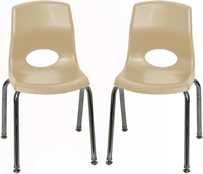Children’s Factory MyPosture Plus 14" Chair, Tan with Chrome Legs, 2 Pack, Stackable Ergonomic Seating Solution for Classrooms and Homeschools