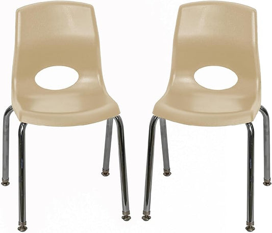 Children’s Factory MyPosture Plus 14" Chair, Tan with Chrome Legs, 2 Pack, Stackable Ergonomic Seating Solution for Classrooms and Homeschools