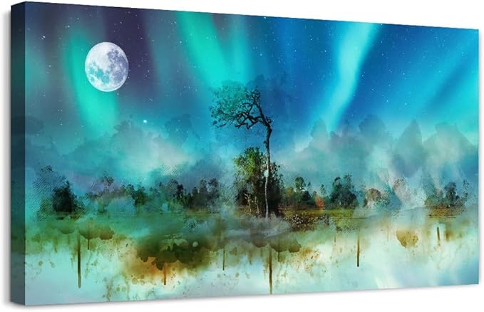 MHARTK66 Canvas Wall Art for Living Room, Office, Bedroom - Large Abstract Auroral Scenery Framed Prints - Decorative Artwork for Hotel, Home - 24x48 In