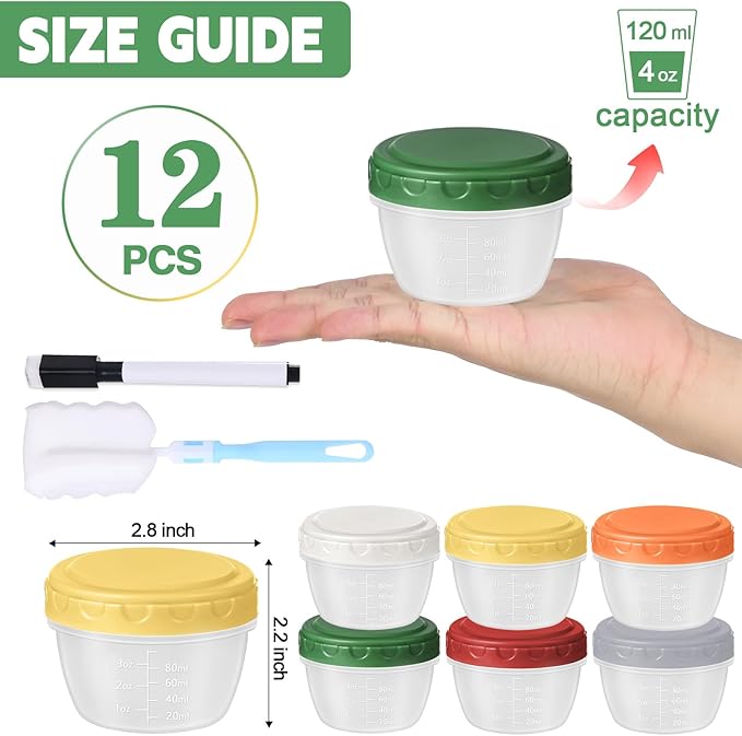 12pcs 4 oz Small Plastic Containers with Lids, Reusable 1/2 Cup Small Food Storage Containers, Leakproof, Microwave Dishwasher Freezer Safe