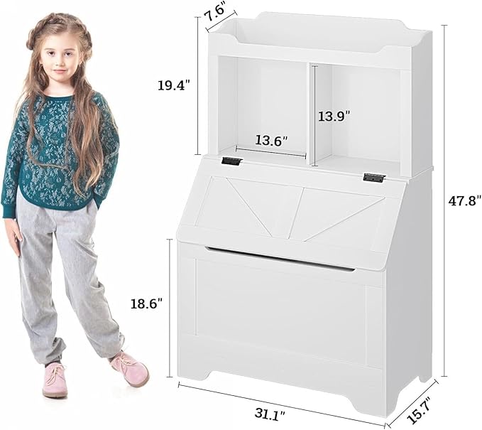 Spacious 3-tier Wooden Kids Bookcase and Toy Storage Organizer with Flip-Top Lid, Versatile Design for Playroom, Bedroom, Nursery, and Kindergarten - Child-Friendly Toy Chest Organizer