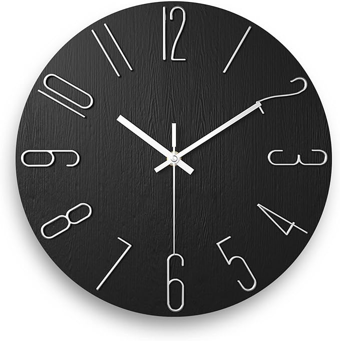 Faupugh Wall Clock Battery Powered 12 inch Silent Wall Clock, Exquisite Modern Style Decorative Clock, Suitable for Home, Office, School, Kitchen, Bedroom, Living Room (Black)