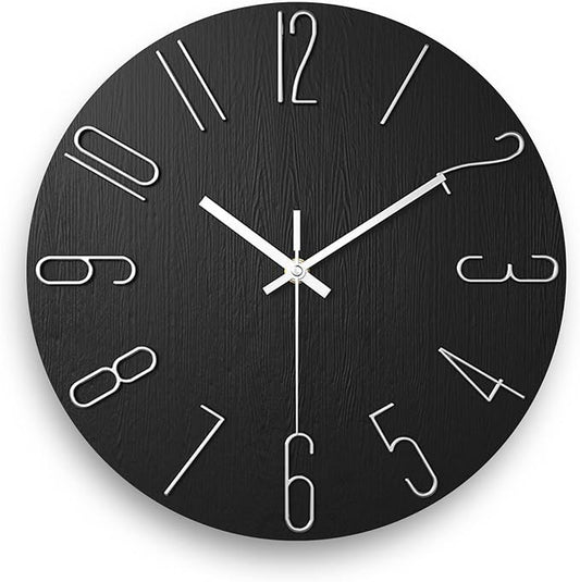 Faupugh Wall Clock Battery Powered 12 inch Silent Wall Clock, Exquisite Modern Style Decorative Clock, Suitable for Home, Office, School, Kitchen, Bedroom, Living Room (Black)