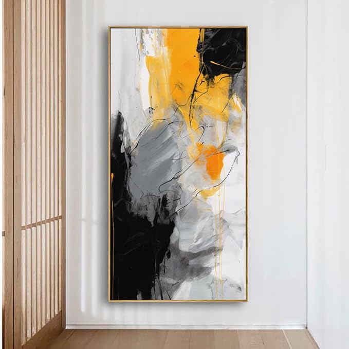 Wall Art Large Modern Abstract Artwork Black Yellow Canvas Painting for Living Room Bedroom Office Home Decor 30"x60" with Framed…