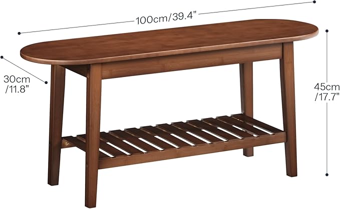 HOOBRO Dining Bench, 2-Tier Bamboo Farmhouse Entryway Bench, Indoor Storage Wooden Bench for Living Room, Dining Room, Hallway, Bedroom, Entryway, Bathroom, Brown BR06CD01