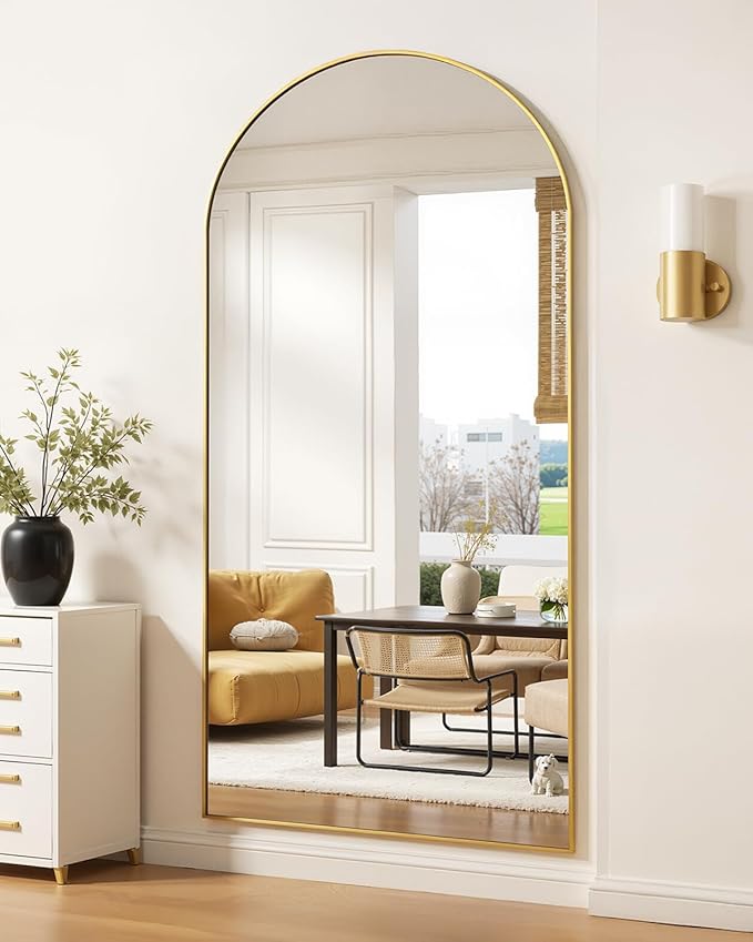 Suidia Full Length Mirror, 81"x41" Floor Standing Mirror Freestanding, Full Body Mirrors with Stand for Bedroom, Hanging Mounted for Living Room Cloakroom, Gold, Arched Style
