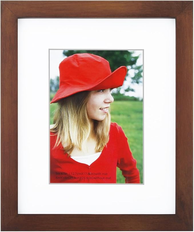 RPJC 8x10 inch Pictures Frame Made of Solid Wood and High Definition Glass Display Pictures 5x7 with Mat or 8x10 Without Mat for Wall Mounting Photo Frame Brown