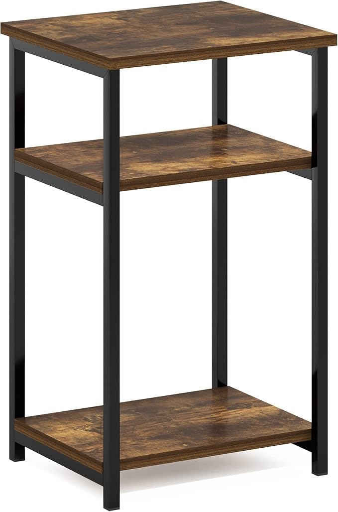 Furinno Just 3-Tier Metal Frame End Table with Storage Shelves, 1-Pack, Amber Pine