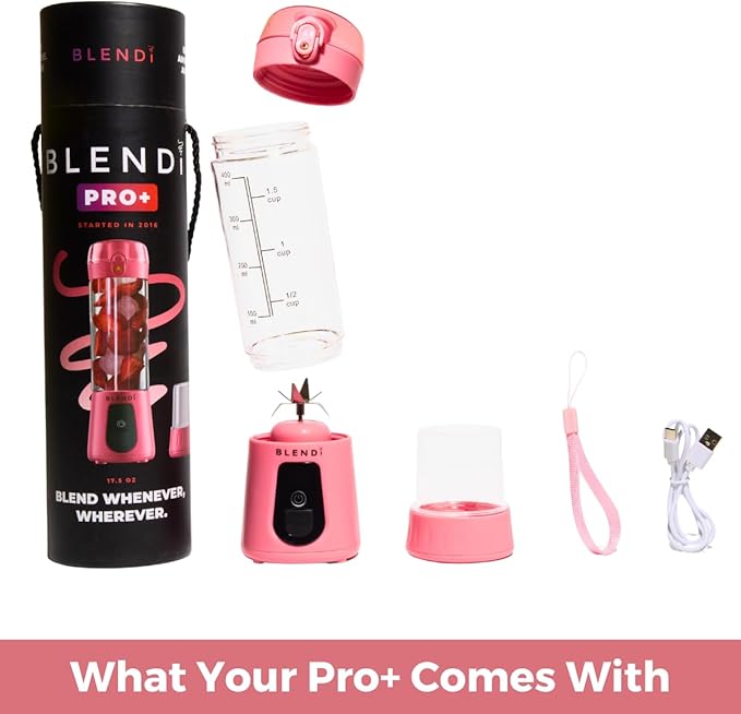 BLENDi Pro+ Portable Blender (17.5oz, Blush) – Upgraded 120W Motor, USB-C Rechargeable, Cordless Personal Blender – BPA-Free, Self-Cleaning, Travel-Friendly New 2025 Model