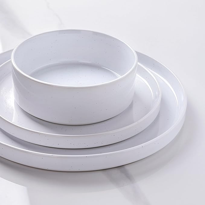 GBHOME Dinnerware Set for 6, 18 Piece Speckled Plates and Bowls Set with Glazed Bottom, Chip & Scratch Resistant Stoneware Plates Sets, Dishwasher & Microwave Safe Dishes, White
