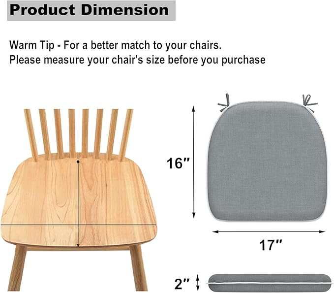 Set of 2 Outdoor Chair Cushions with Ties,Water Repellent Patio Chair Pads 17"x 16" for Outdoor Furniture,Round Corner Seat Cushions for Garden Yard Kitchen Textured Gray