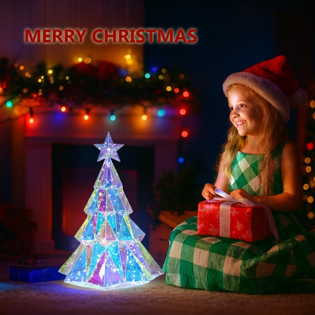 Prismatic Rainbow Iridescent LED Desktop Christmas Tree – 100-LED Prismatic Glow Tabletop Holiday Décor with USB Power for Home, Office & Party