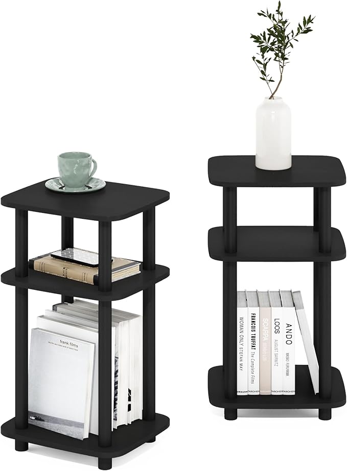 Furinno Just 3-Tier Turn-N-Tube Curve End Table, Side Table, 2-Pack, Americano/Black