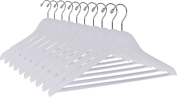 Quality Hangers Wooden - Slightly Curved Hanger 90 Pack Sets - Solid Wood Coat with Stylish Chrome Hooks - Heavy-Duty Clothes, Jacket, Shirt, Pants, Suit Hangers(White, 90), 17.5 inch, W040-30/ctn