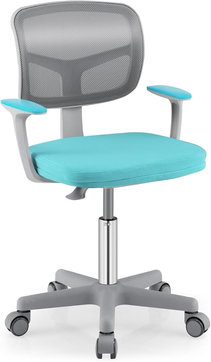 Giantex Kids Desk Chair, Children Computer Chair with Wheels and Y-Shaped Lumbar Support, Mesh Kids Office Chairs, Height Adjustable Desk Chair for Girls Boys Aged 4-13, Turquoise