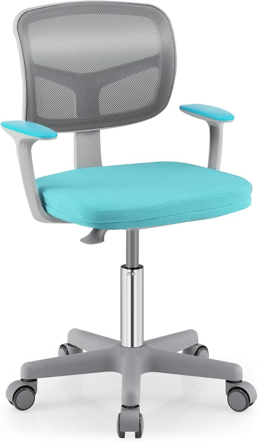 Giantex Kids Desk Chair, Children Computer Chair with Wheels and Y-Shaped Lumbar Support, Mesh Kids Office Chairs, Height Adjustable Desk Chair for Girls Boys Aged 4-13, Turquoise