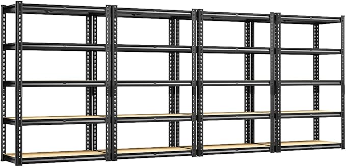 REIBII Storage Shelves 2020LBS Garage Shelving Heavy Duty Metal Shelving 5 Tier Metal Shelf for Kitchen Warehouse Basement 28" W x 12" D x 59.8" H, 4 Pack