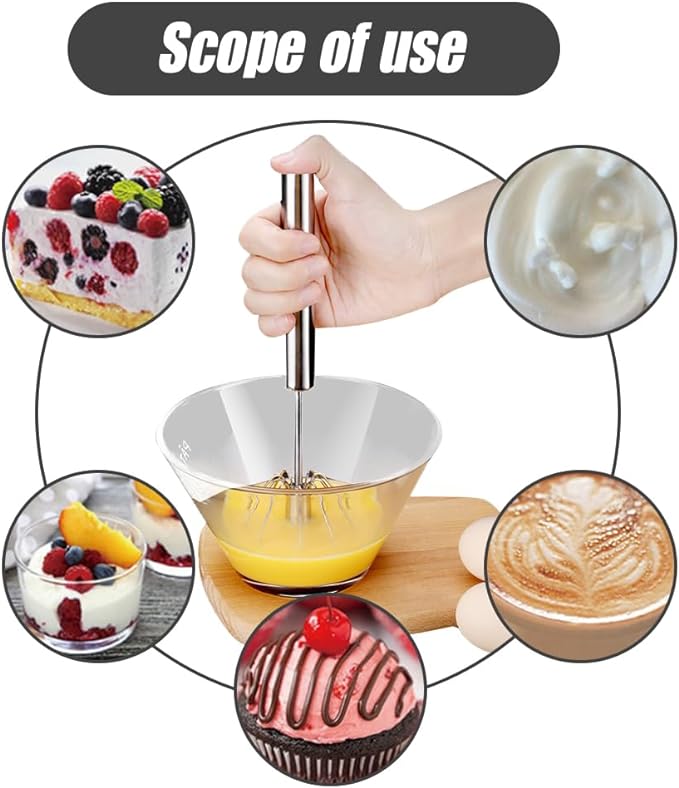 2025 Upgrade Stainless Steel Egg Whisk, Semi-Automatic Hand Push Mixer Stirrer Whisk Blender, Stainless Steel Whisks Blender for Blending, Beating & Stirring (12inch)