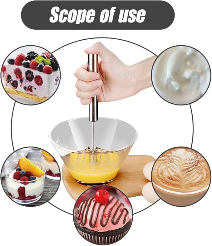 2025 Upgrade Stainless Steel Egg Whisk, Semi-Automatic Hand Push Mixer Stirrer Whisk Blender, Stainless Steel Whisks Blender for Blending, Beating & Stirring (10inch)