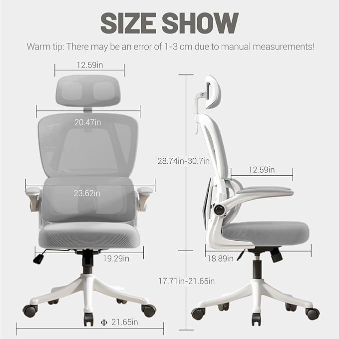 Ergonomic Office Chair Computer Desk Chairs with Flip-up Armrests and Lumbar Support, High Back Mesh Gaming Chairs Rolling Work Swivel Task Chairs with Adjustable Headrest