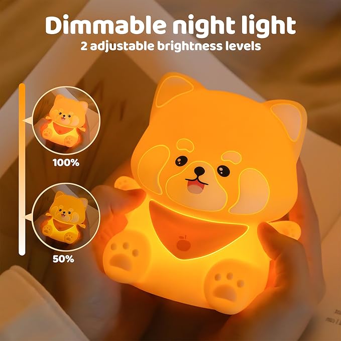 Cute Red Panda Night Light,Rechargeable Lamp for Kids Room with Timer,Cute Stuff Desk Decor Dimmable Touch Silicone Animal Night Light for Kids,Squishy Lamp for Baby Nursery Bedroom