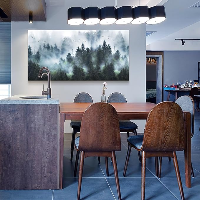 DZRWUBHS Canvas Wall Art For Living Room Large Size Wall Decor For Office Modern Wall Decorations For Bedroom Foggy Forest Trees Landscape Painting Wall Pictures Artwork Home Decoration 20"X40"