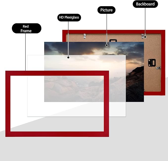 KINLINK 8.5x14 Picture Frames Red, Solid Wood Frames with Acrylic Plexiglass for 8.5x14 without Mat, Tabletop and Wall Display Photo Frame, 4 Pack