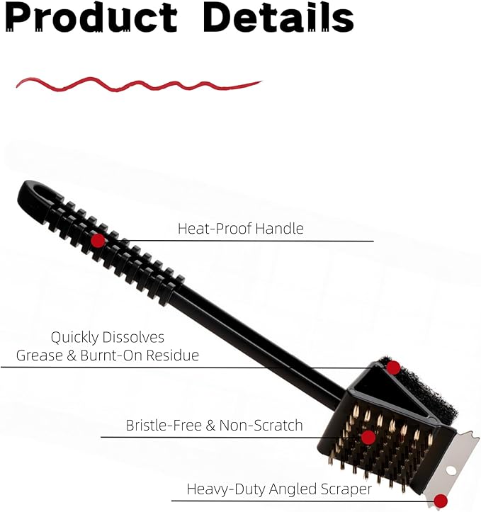 2 Pack Grill Brush for Outdoor Grill, 3 in 1 Grill Cleaning Brush and Scraper BBQ Brush Safe BBQ Cleaning Tools