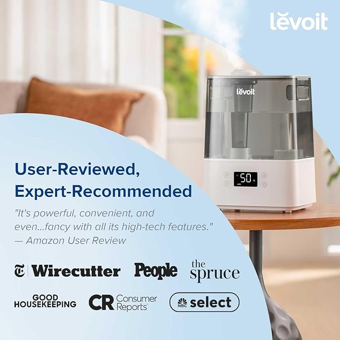 LEVOIT Smart Humidifiers for Bedroom Large Room Home,(6L) Cool Mist Top Fill Essential Oil Diffuser for Baby & Plants,Smart App & Voice Control, Rapid Humidification & Auto Mode-Quiet Sleep Mode, Gray