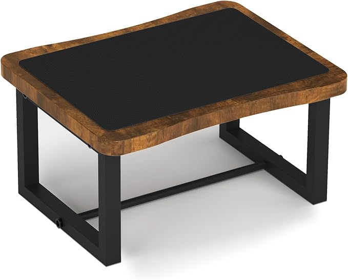 Wooden Step Stool with Non-Slip mat,Bed Steping Stool for Adult Hold up to 500lbs，Wood One Step for Kitchen, Bedroom, Living Room, Bathroom… (Brown)