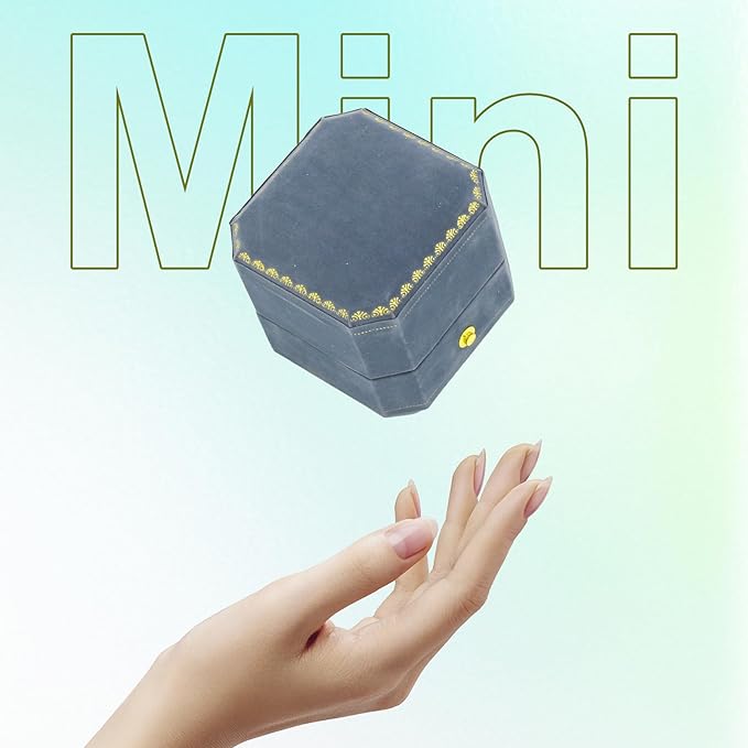 Jewelry Ring Box Small Travel Jewelry Box, Velvet Wedding Ring Box for Business, Engagement, Wedding, Bridesmaid and Holiday Events - Lake blue