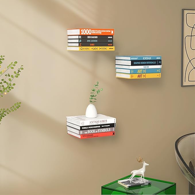 Invisible Floating Bookshelf - Modern White Wall Mount Metal Shelves for Room, Bedroom Bookcase, Small Bookshelf with Minimalist Design, Sleek Storage for Books & Decoratives（6PCS）