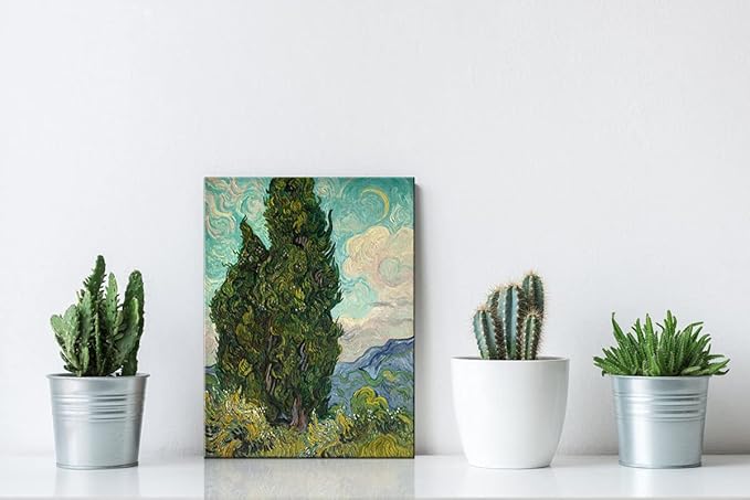 Wieco Art Cypresses Classic Giclee Canvas Prints Wall Art by Van Gogh Famous Oil Paintings Reproduction Green Tree Picture Ready to Hang for Home Decorations Modern Abstract Forest Landscape