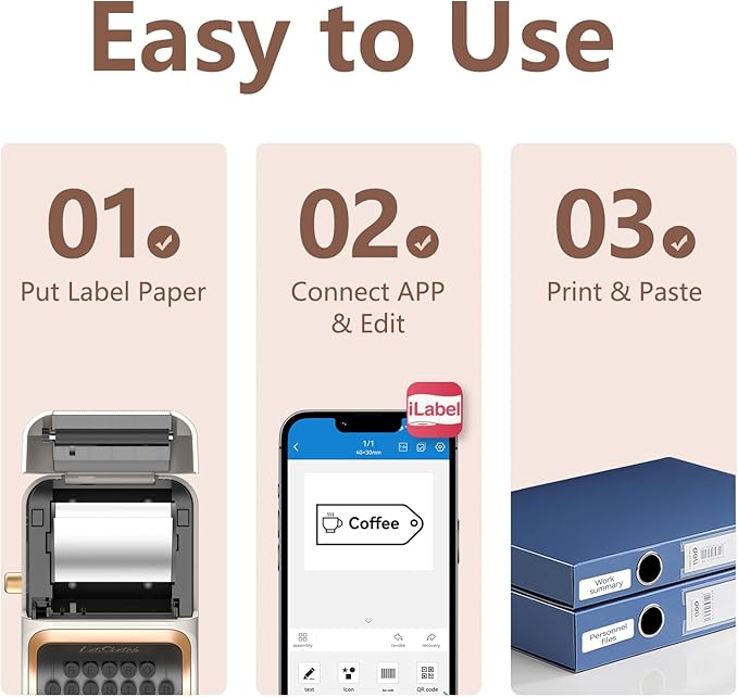 Wireless Mini Retro Label Maker Machine with Tape,Bluetooth Portable Thermal Sticker Printer for Phone,Small Business, Address, Logo, Qr Code, Food,Home, Kitchen,with 50×30mm Label(Black)