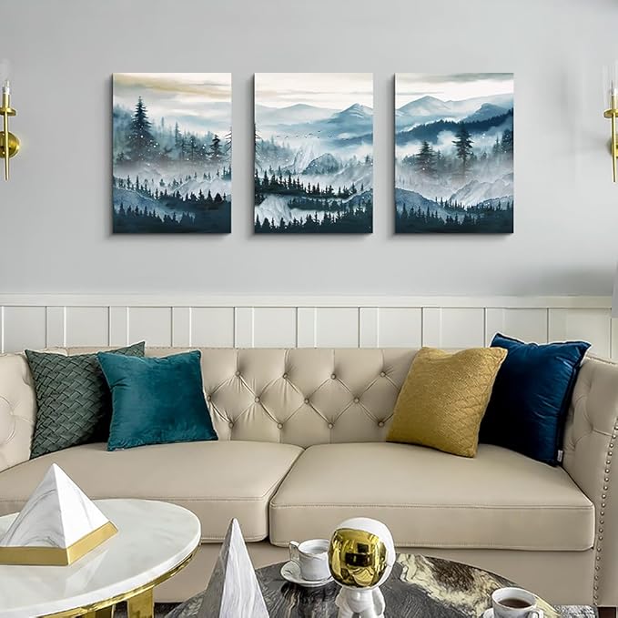 MHARTK66 Large Canvas Wall Art For Living Room Framed Wall Decor For Bedroom Office Decoration Fog Mountain Forest Posters Landscape Wall Painting Print Pictures Artworks Ready to Hang Home Decor