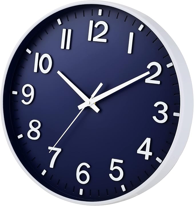 HZDHCLH Navy Blue Wall Clocks Battery Operated,12 inch Silent Non Ticking Modern Wall Clock for Living Room Bedroom Kitchen Office Classroom Decor