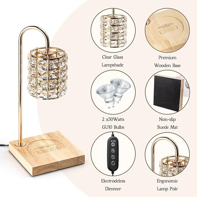 Electric Candle Warmer Lamp with Timer, Wax Melt Warmer, Gifts for Mom Women, Gold Aesthetic Room Home Decor Cozy House Warming Gifts, Vintage Square Diamond