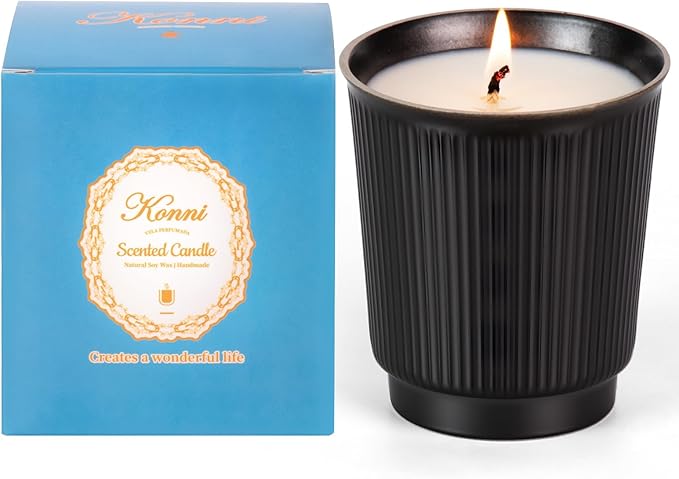 Scented Candle, 8oz White Soy Candles, Lavender Scented Candles for Women & Men, Long-Lasting Aromatherapy Jar Candle Wax for Home, Bathroom, Non Toxic Candle Gift (Black Ceramic Cup 14)