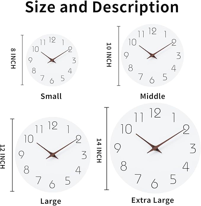 Mosewa Wall Clock Battery Operated 8 Inch White Silent Non Ticking Simple Minimalist Wooden Decorative for Kitchen Bathroom Bedroom Living Room Office