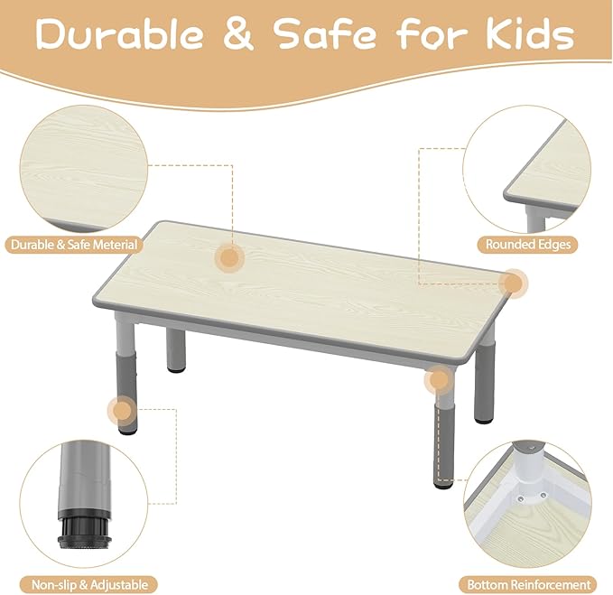 GAOMON Kids Table and 6 Chairs Set, Height Adjustable Toddler Table and Chair Set for Ages 2-10, Graffiti Desktop, Non-Slip Legs, Children Activity Table for Daycare Classroom Home