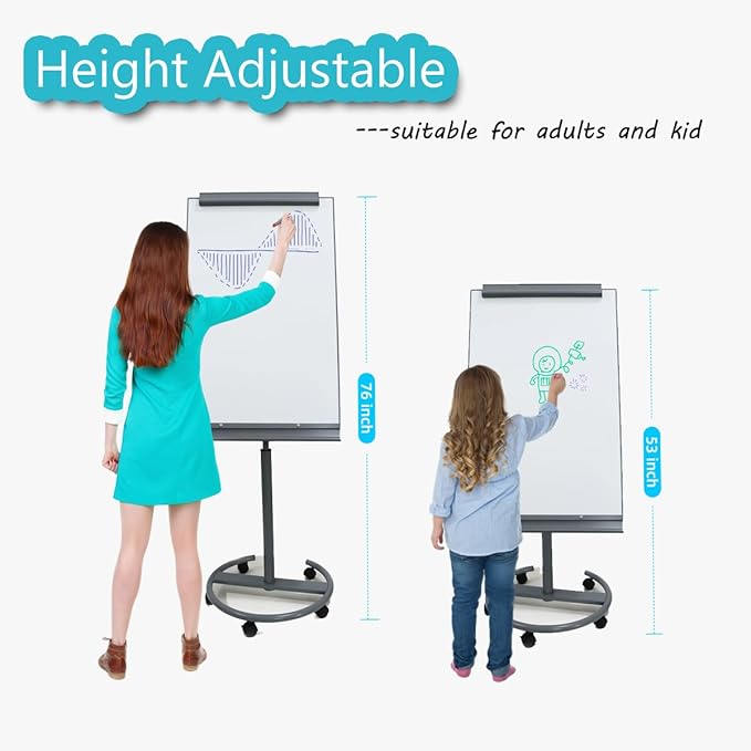 A AIRLLEN Magnetic Whiteboard Easel with Flipchart & Paper Pad – 26x40 Mobile Dry Erase Board on Wheels, Adjustable Height & Tilt for Office or Classroom