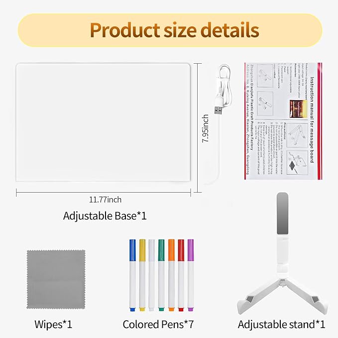 Acrylic Dry Erase Board with Light, 11.8"x7.9" 7 Colors Pen Neon Glow Memo LED Light-Up Message Note Board with Stand as Night Light,Led Message Board Placement at Home Company and Bar