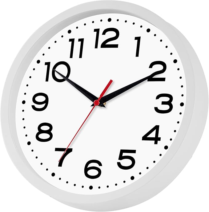 Wall Clock Silent Non-Ticking Modern Clock Battery Operated 8 Inch Small Classic Analog Decorative for Kitchen, Living Room, Office, Bedroom, Bathroom (White)