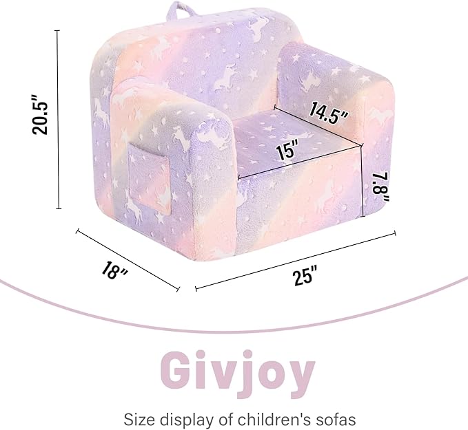 Toddler Chair Plush Kids Couch, Comfy Kids Sofa Toddler Lounger Chair for Bedroom, Convertible Toddler Couch for Girls and Boys, Reading Chair for Kids