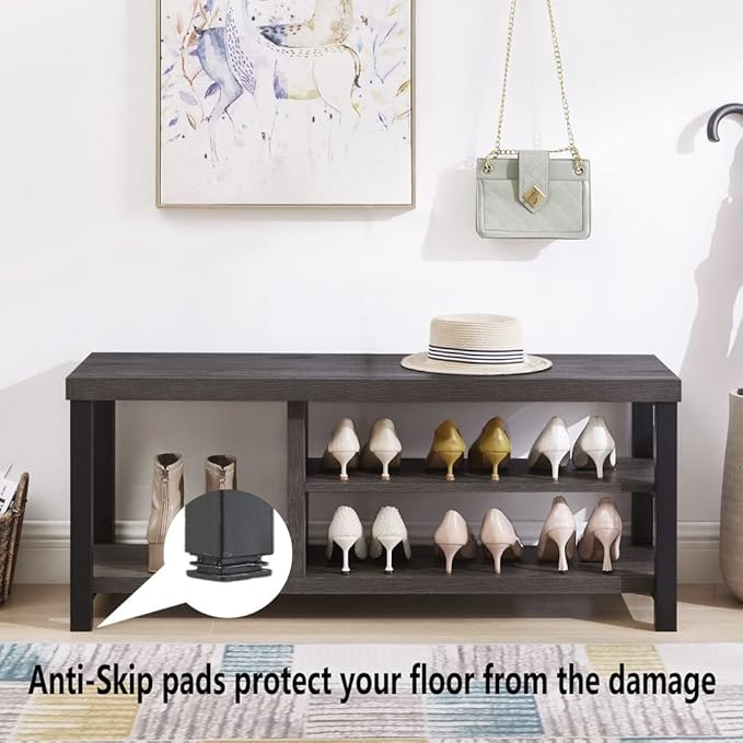 EXCEFUR Industrial Entryway Bench, Rustic Indoor Shoe Boot Storage Bench Seat for Living Room, Grey