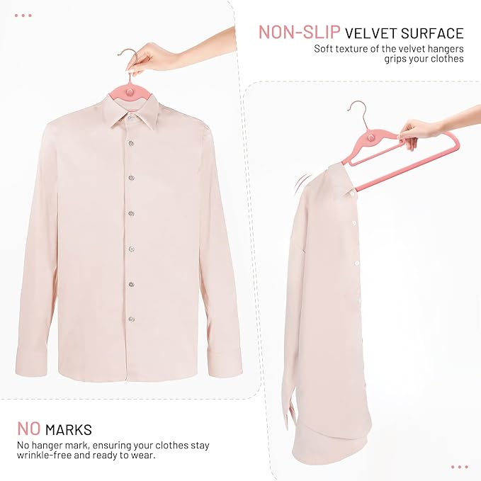 Velvet Hangers 30 Pack, STOPKLAS Pink Clothes Hangers Non Slip Felt Hangers with 360° Swivel Hook, Thin Hanger Space Saving, Heavy Duty Closet Hanger for Clothes, Coats, Suits, Dress, Pants