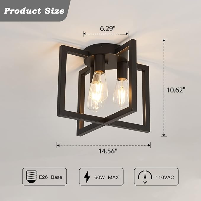 ZGLAOJT 3-Lights Ceiling Light Fixture,Industrial Black Semi Flush Mount Chandelier,Ceiling Lighting for Kitchen Living Room Bedroom Farmhouse Hallway Foyer